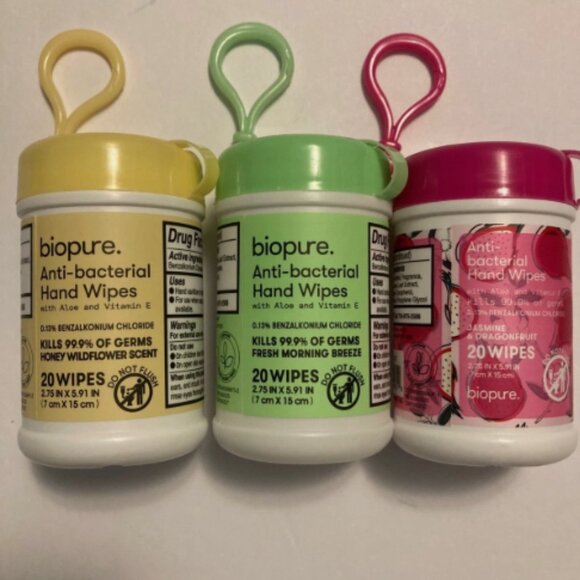 3 Biopure Antibacterial Travel Size Hand Wipes Keychain(Honey W,M Breeze,Jasmine - Picture 1 of 7